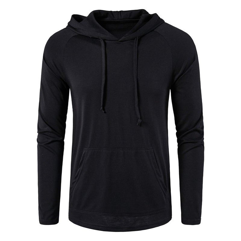 SIR7 Men's Gym Workout Active Long Sleeve Pullover Lightweight Hoodie Casual Hooded Sweatshirts(Black Medium) - Image 2